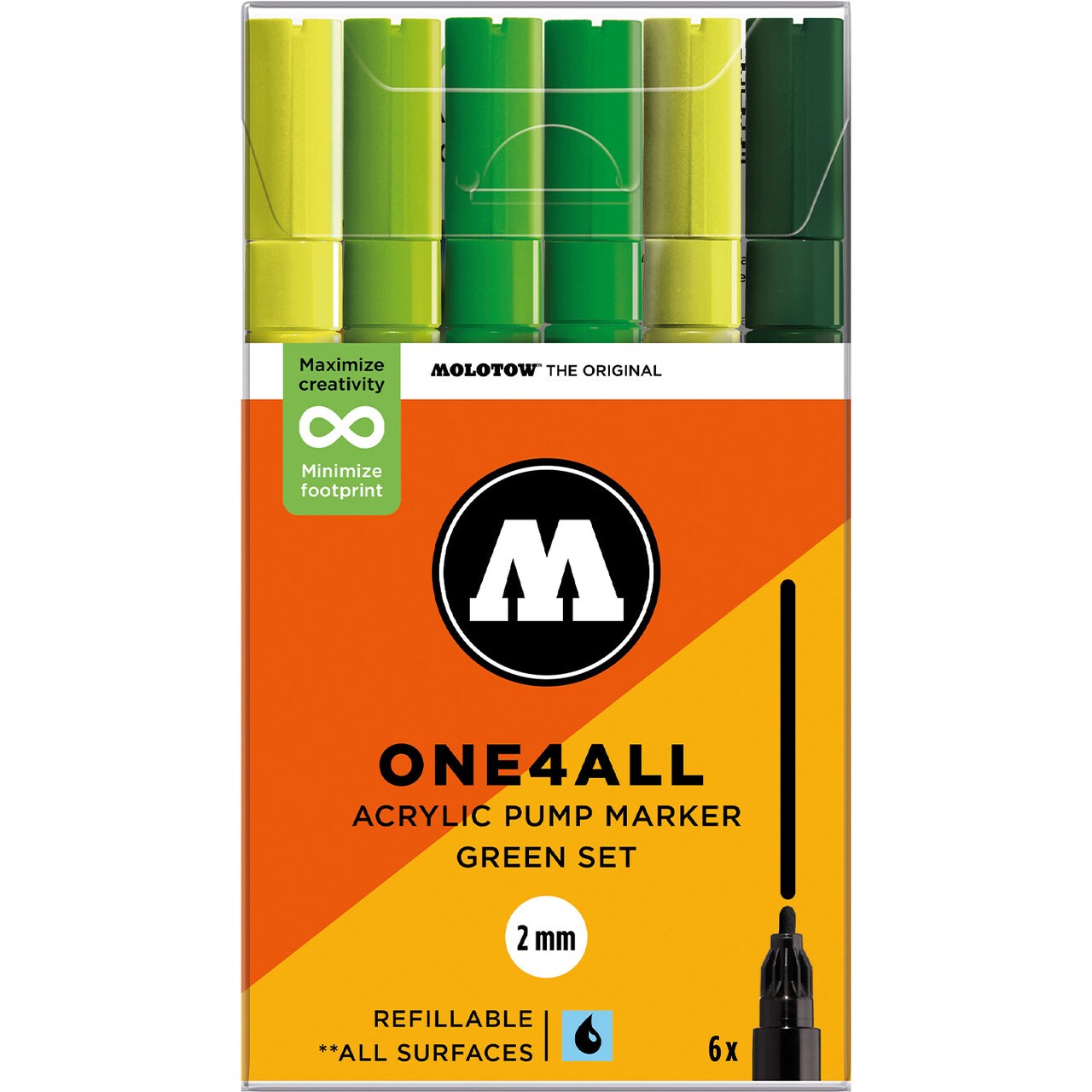 Molotow ONE4ALL Acrylic Paint Marker Character 6-Color Set, 2mm, Assorted Colors, 1 Set Each